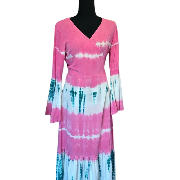 Tie Dye Bell Sleeve Maxi Wrap Dress / Empire
Line Long Maxi Dress OS - Picture 6 of 11